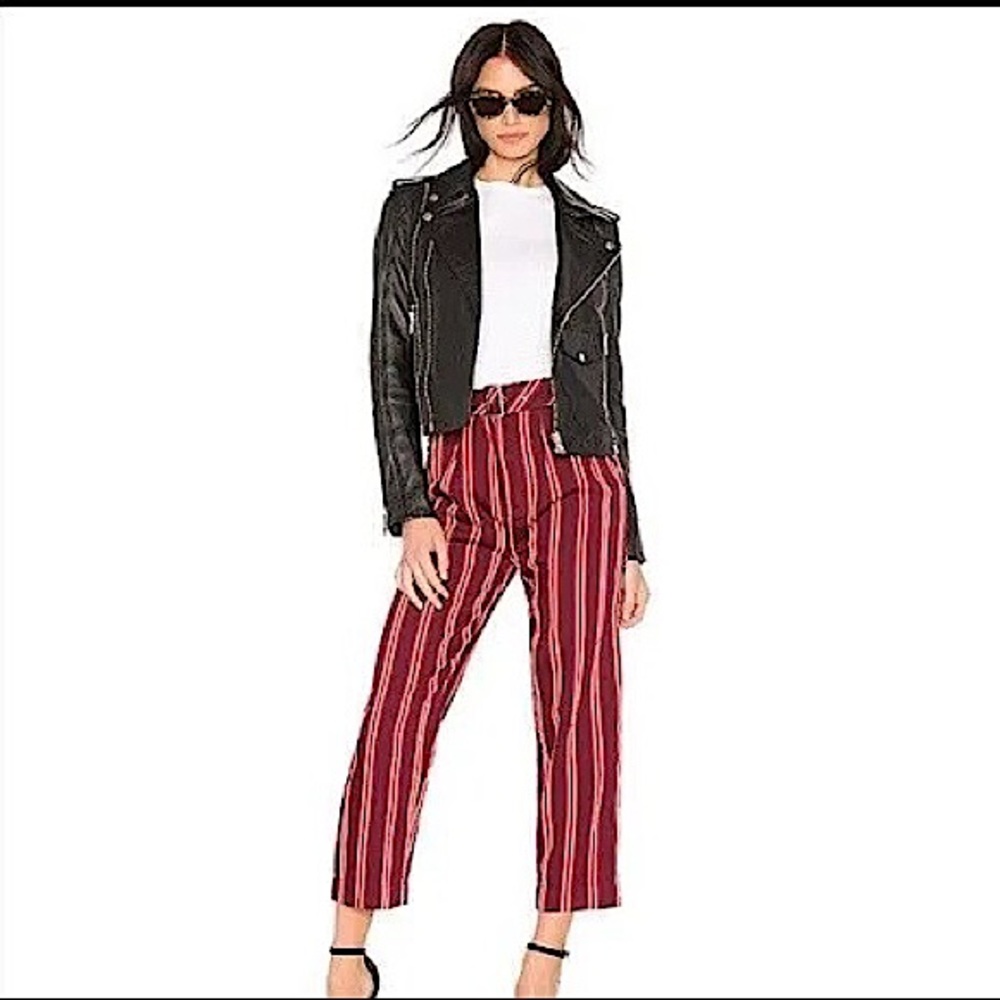 Striped High-Rise Paperbag Pants - Red
